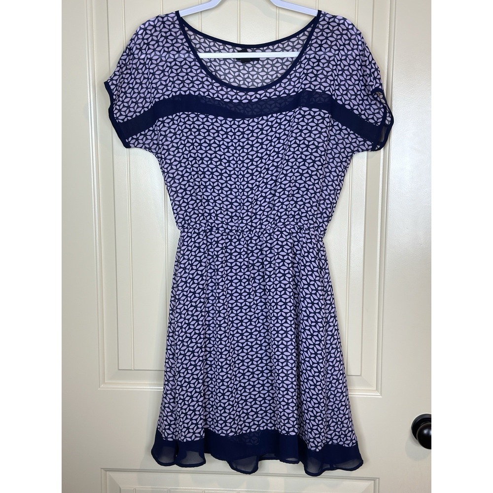 GAP Sheer short sleeve navy blue pink‎ floral dress with slip dress sz S